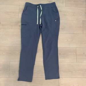 Figs Straight Leg Scrub Pants in Navy with Mint Drawstring